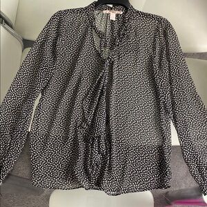 Black and White Ruffled Long Sleeve Blouse